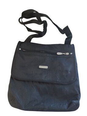 Baggallini-Black Nylon Multi Pocket Crossbody Shoulder Bag Purse-10x10